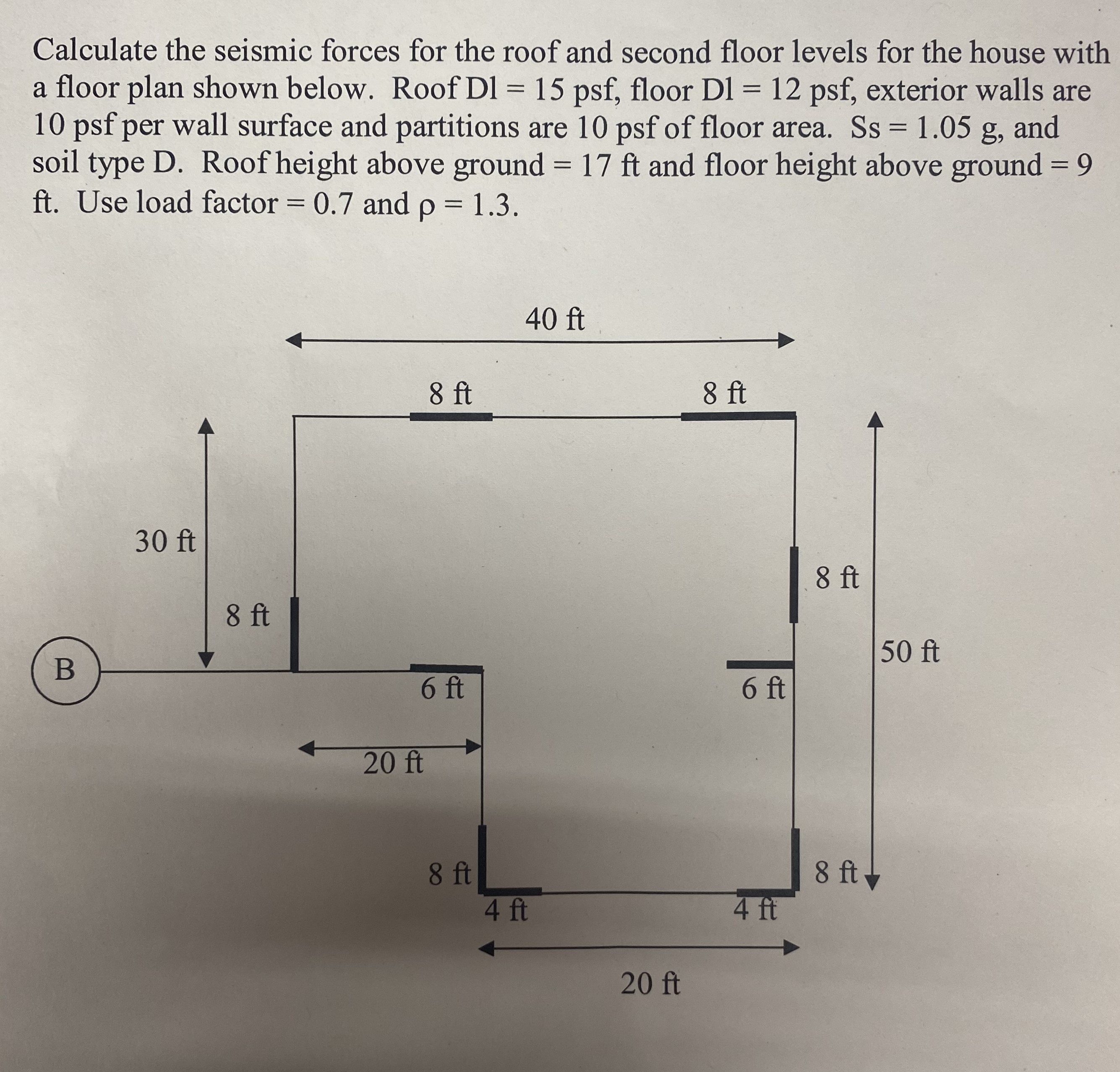 Calculate the seismic forces for the roof and