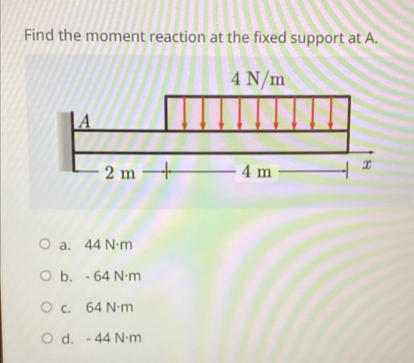 Find the moment reaction at the fixed support at