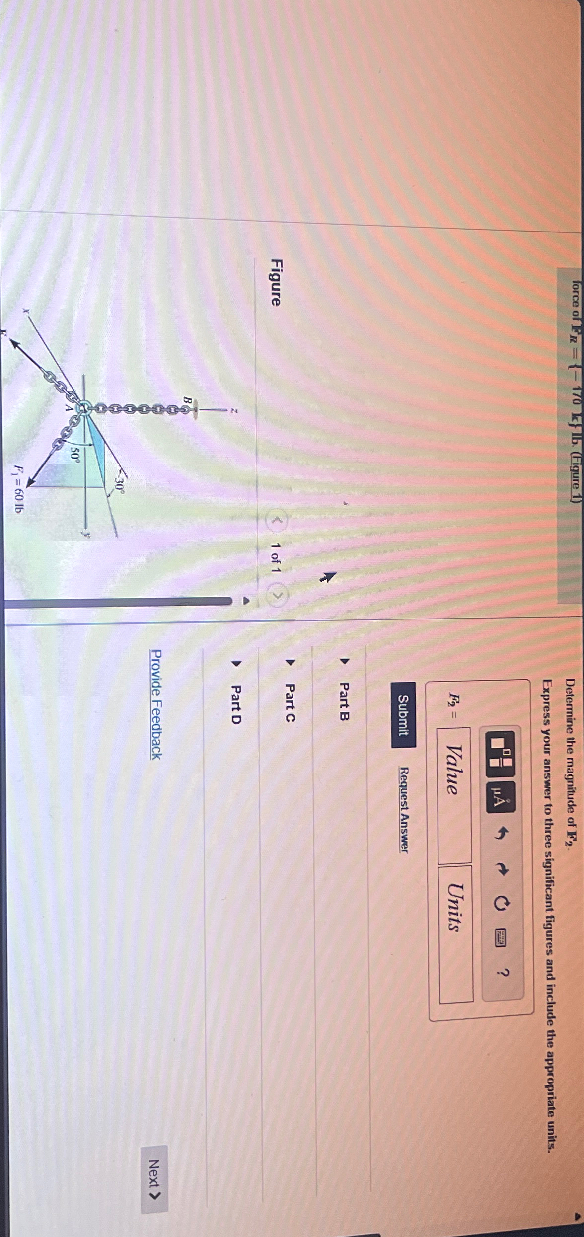 force of P R = { - 1 7 0 , k } lb . ( Figure 1 )