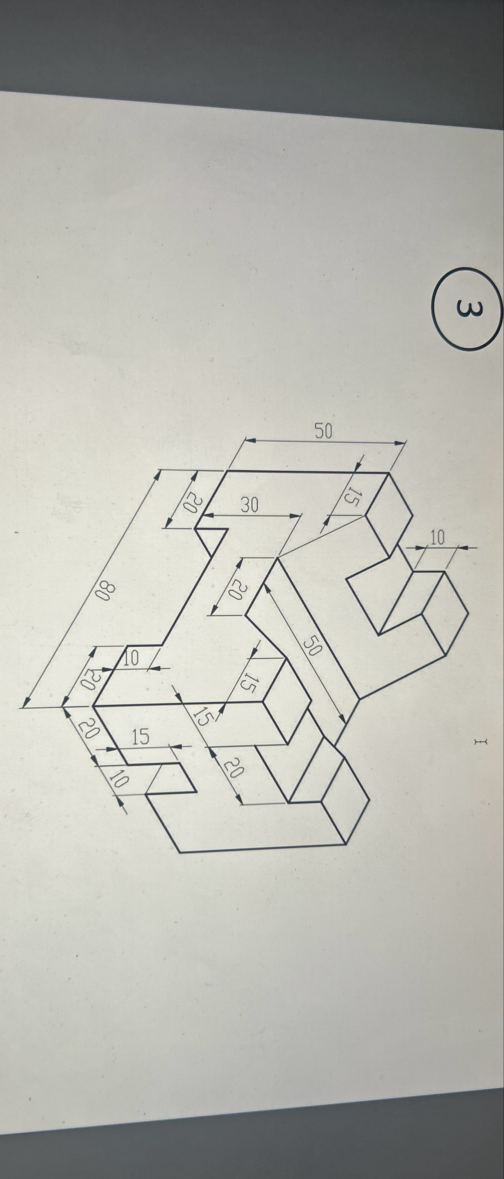draw fromt, side, top views and label to