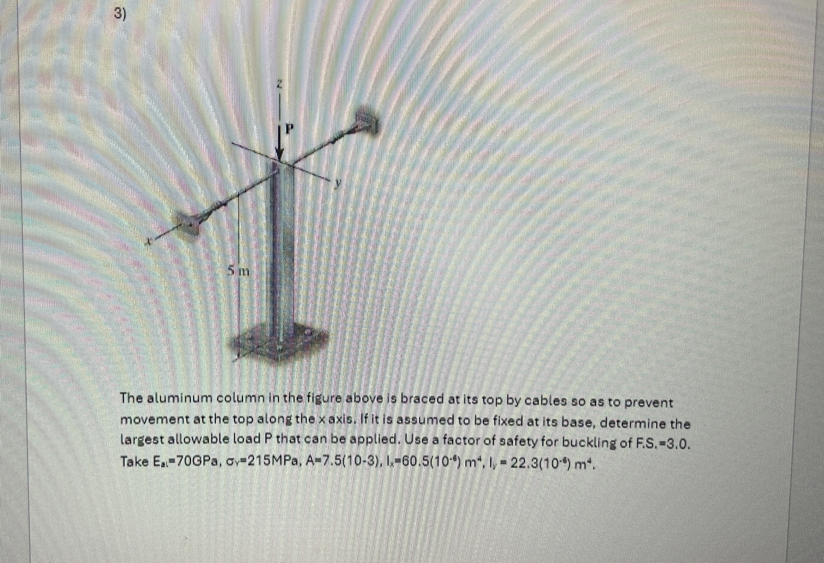 The aluminum column in the figure above is braced