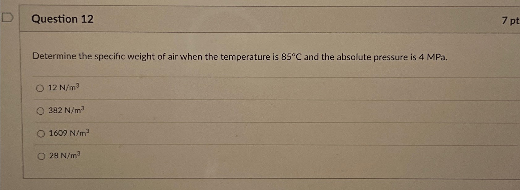Question 1 2 Determine the specific weight of air