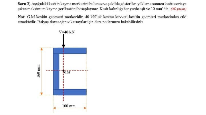 Soru 2 ) A a daki kesitin kayma merkezini bulunuz
