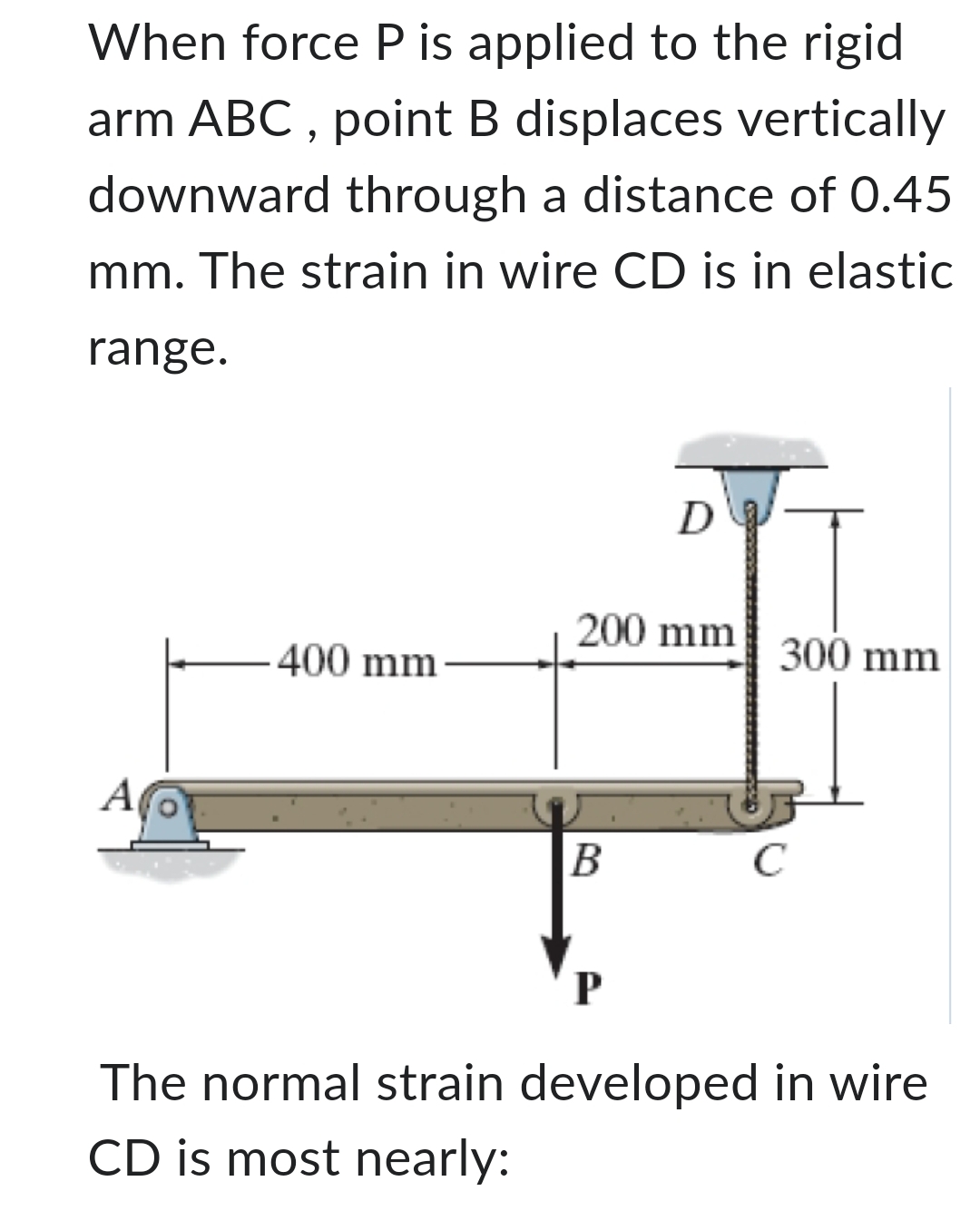 When force P is applied to the rigid arm ABC,