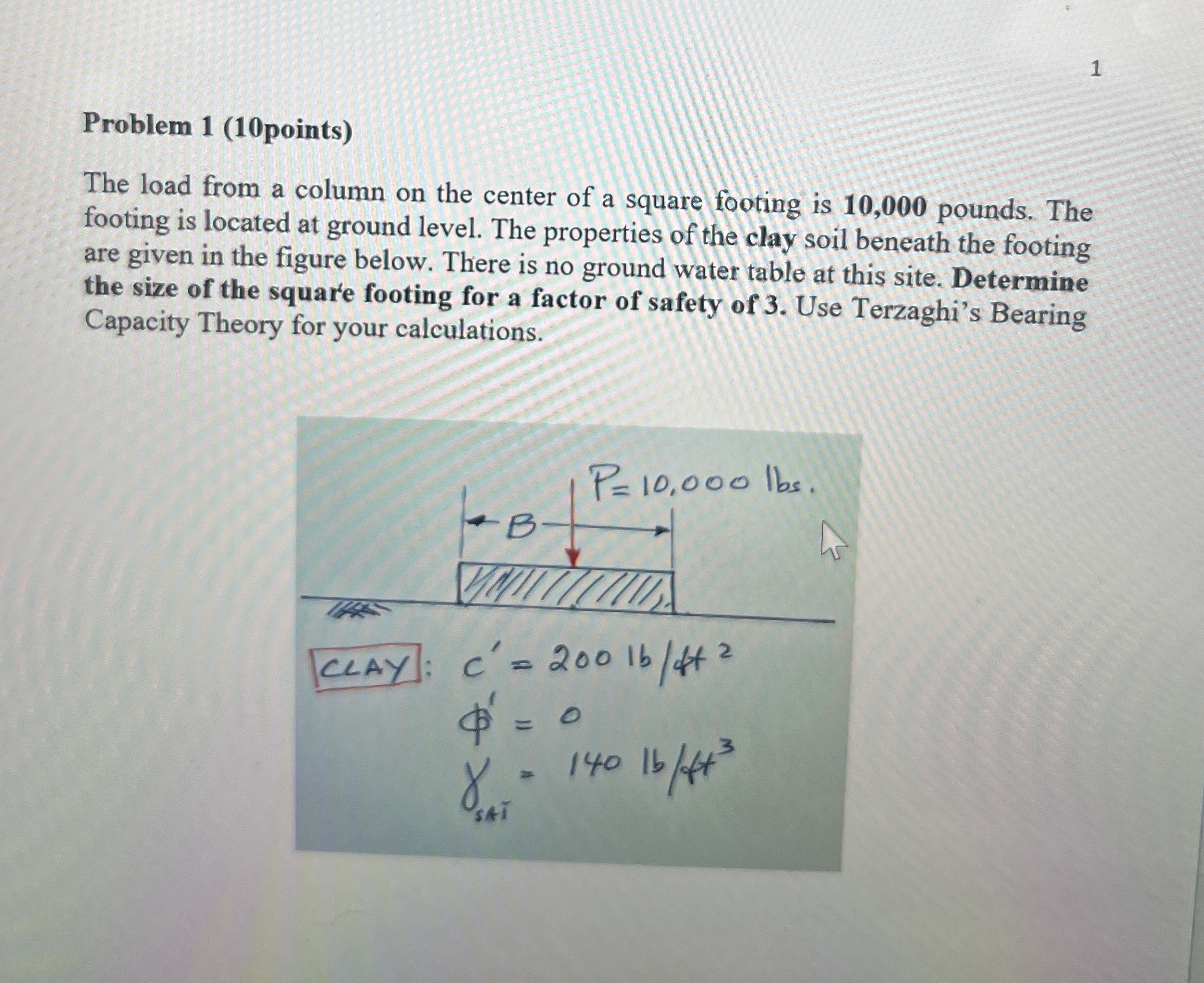 1 Problem 1 ( 1 0 points ) The load from a column