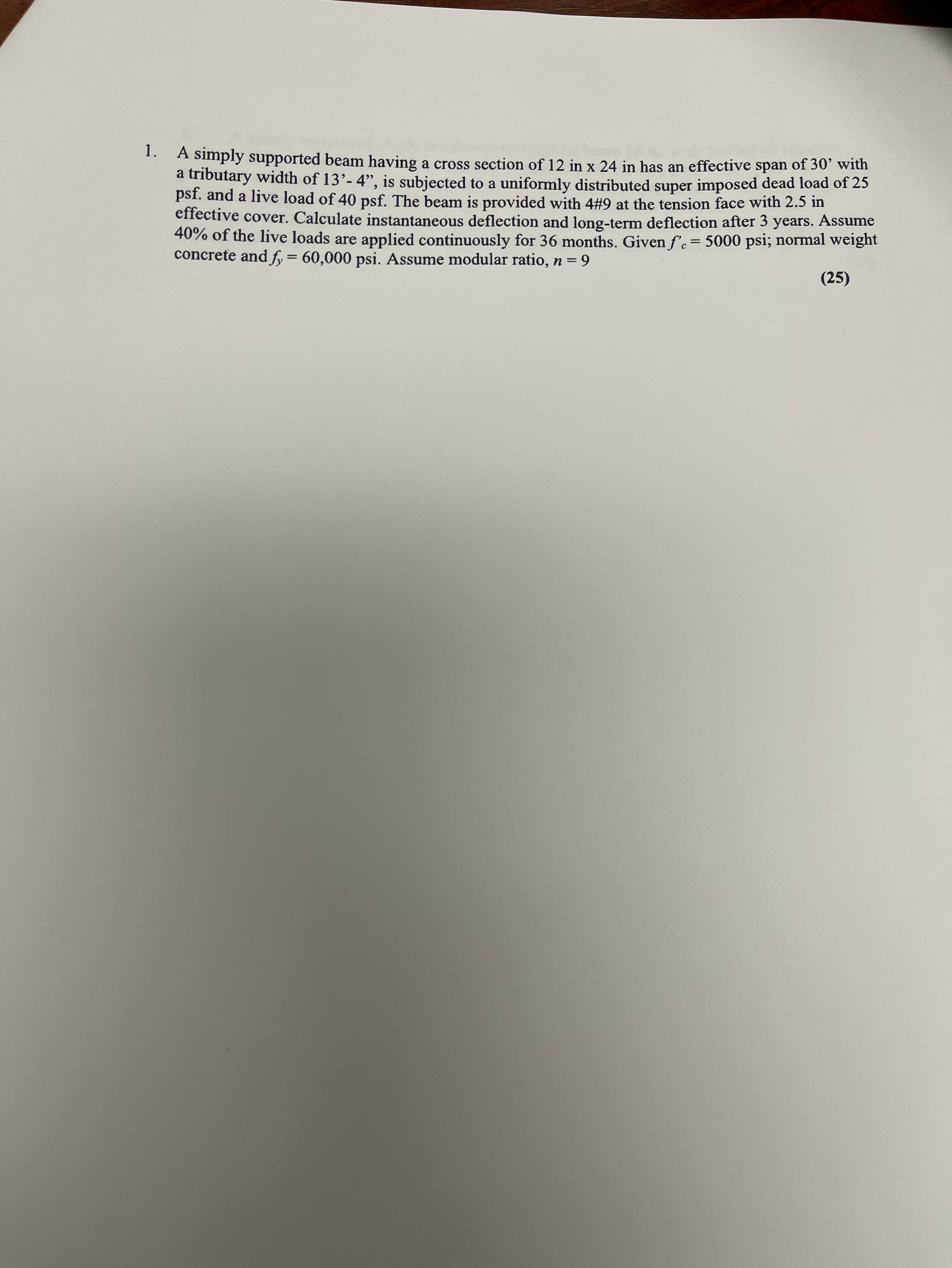 A simply supported beam having a cross section of