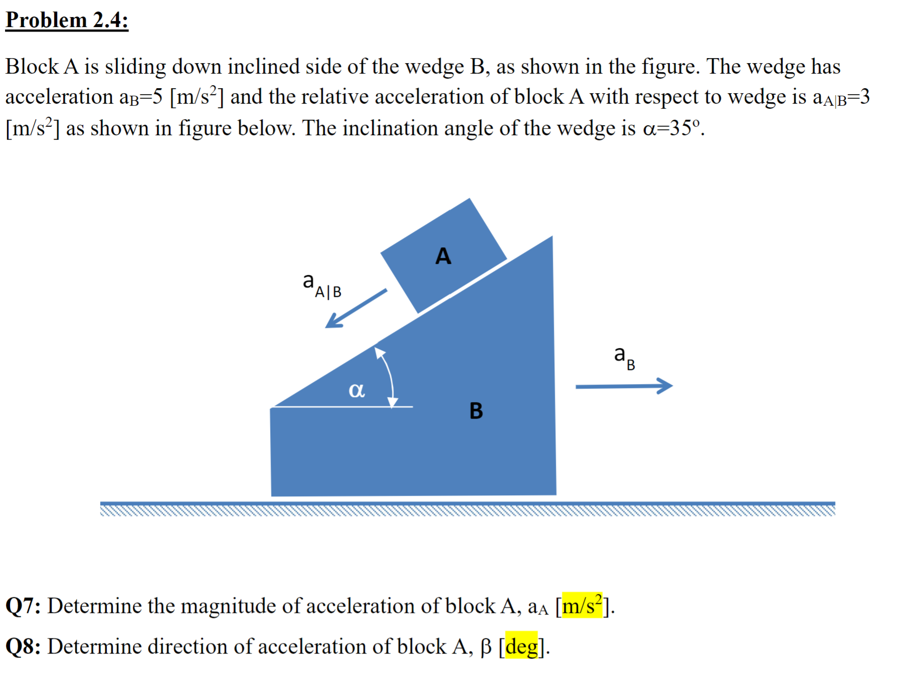 Problem 2 . 4 : Block A is sliding down inclined