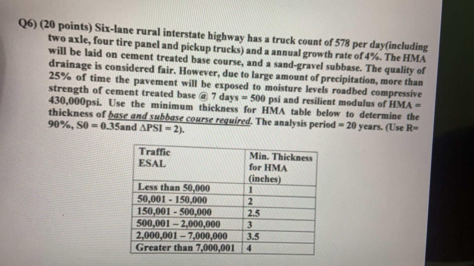 Q 6 ) ( 2 0 points ) Six - lane rural interstate