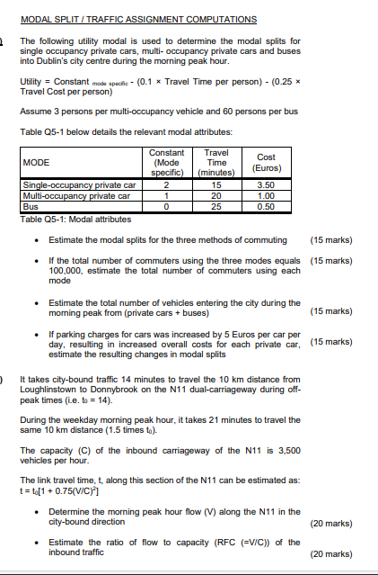 MODAL SPLIT / TRAFFIC ASSIGNMENT COMPUTATIONS The