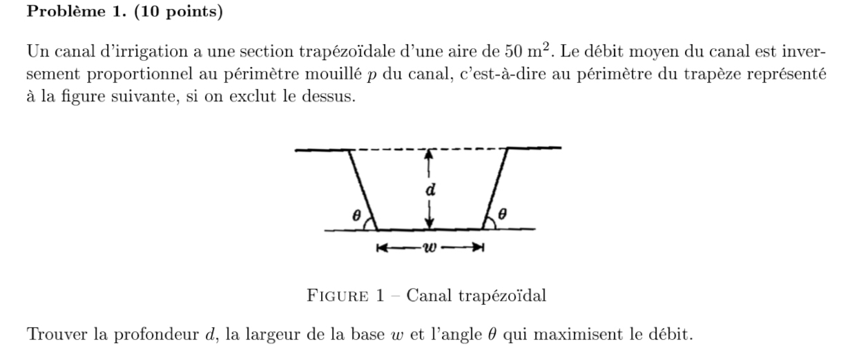 Probl me 1 . ( 1 0 points ) Un canal d'irrigation