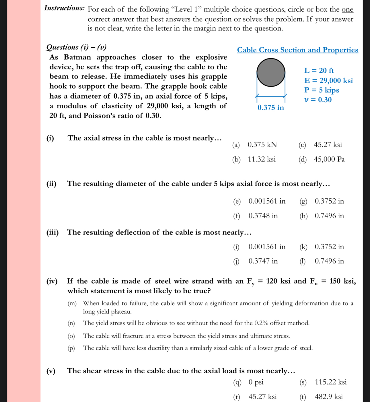 Instructions: For each of the following "Level 1