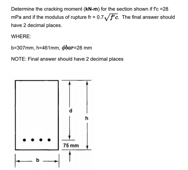 Determine the cracking moment ( k N - m ) for the