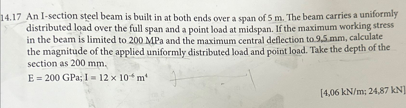 1 4 . 1 7 An I - section steel beam is built in