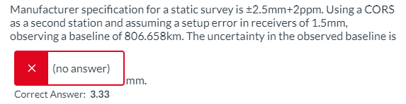 Manufacturer specification for a static survey is