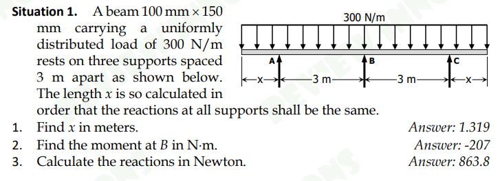 Situation 1 . A beam 1 0 0 m m 1 5 0 m m carrying