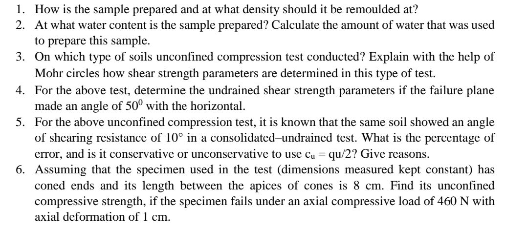 How is the sample for unconfined compression