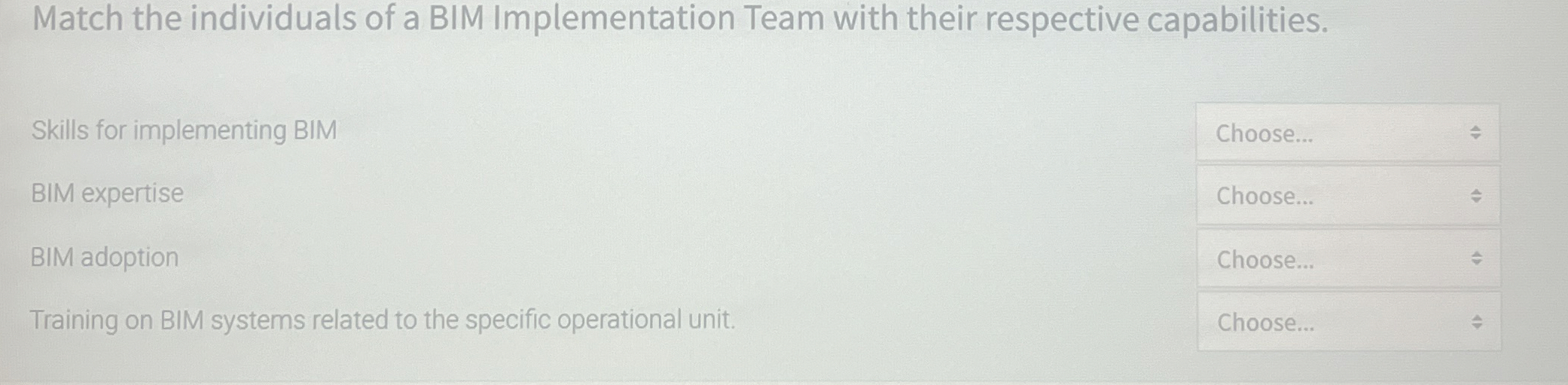 Match the individuals of a BIM Implementation