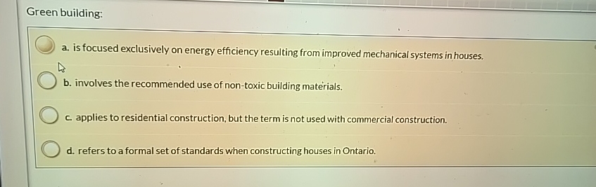 Green building: a . is focused exclusively on