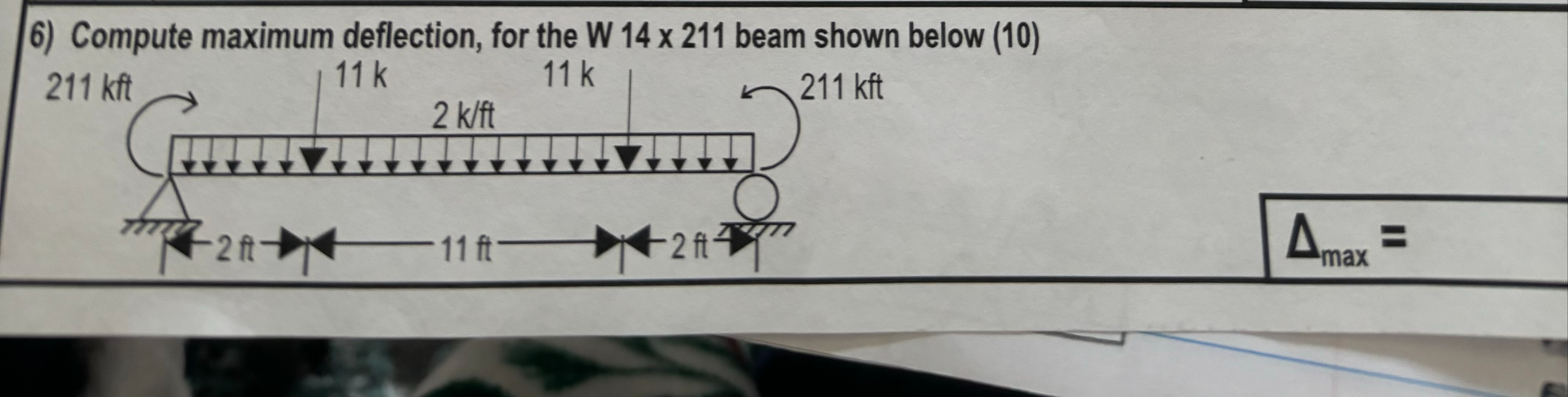Compute maximum deflection, for the W 1 4 2 1 1