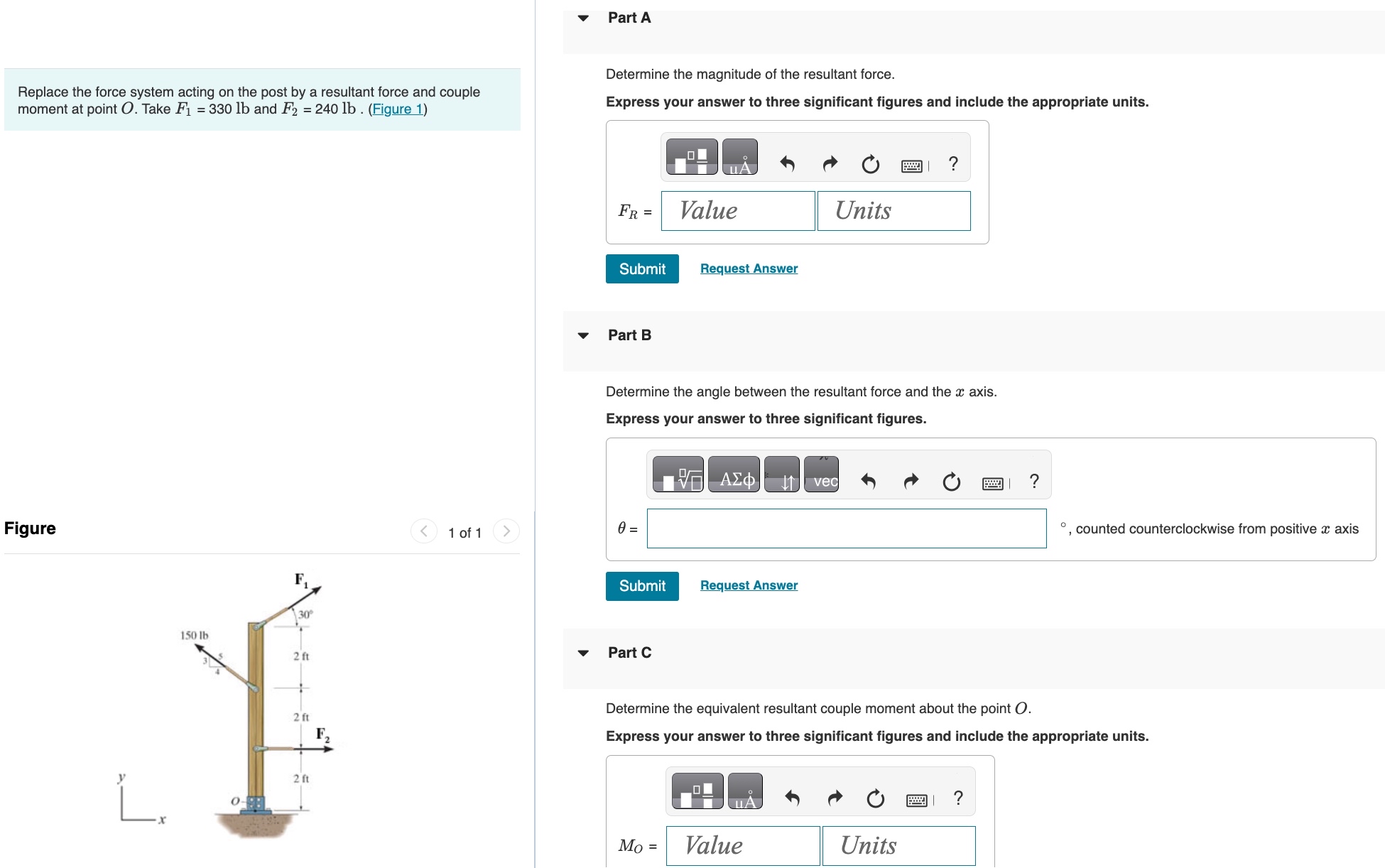 Part A Replace the force system acting on the