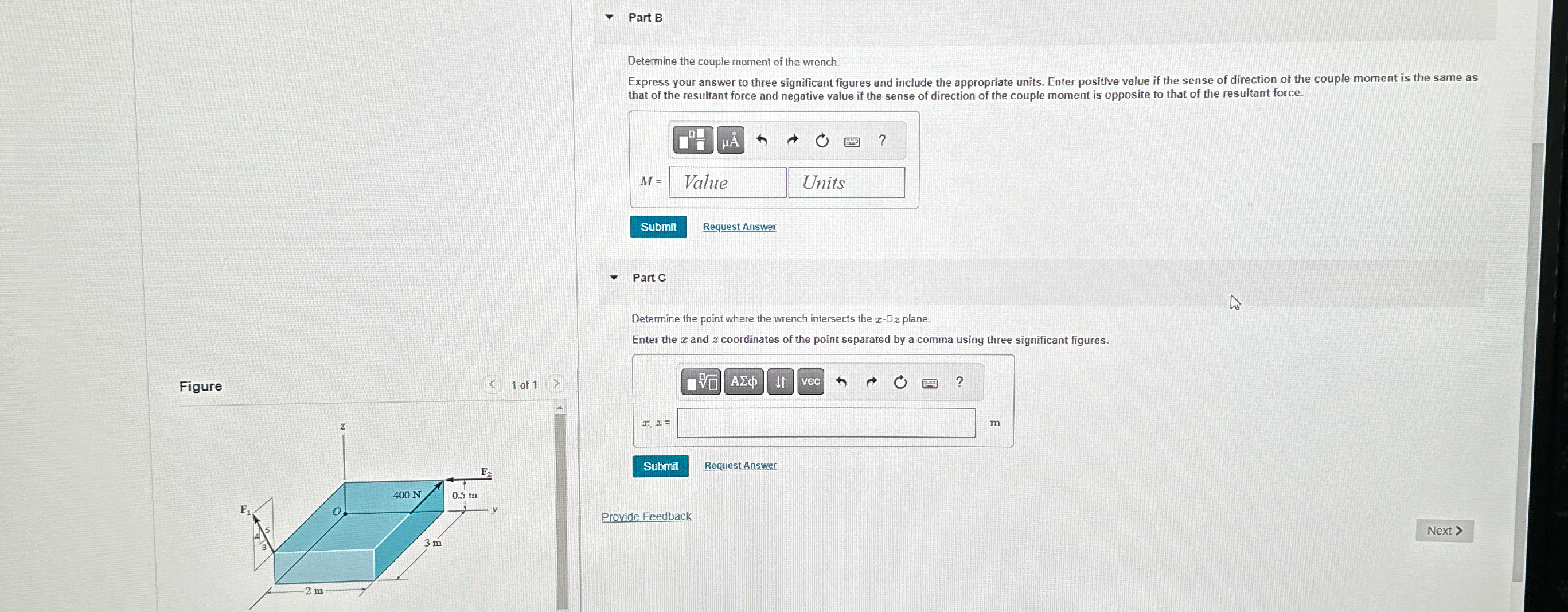 Replace the force system by a wrench. Suppose