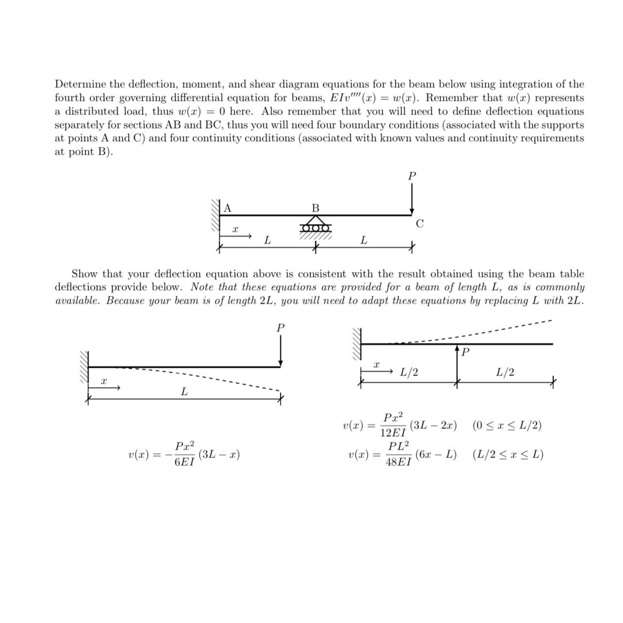 Determine the deflection, moment, and shear