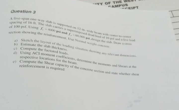 Question 3 A five - span one way slab is