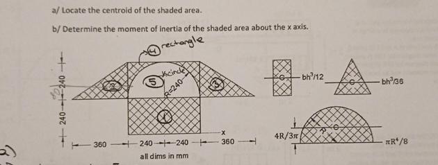 a / Locate the centroid of the shaded area. b /