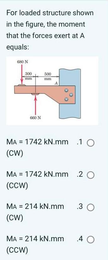 For loaded structure shown in the figure, the