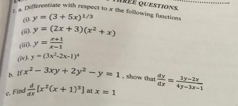 a . Differentiate with respect to x the following