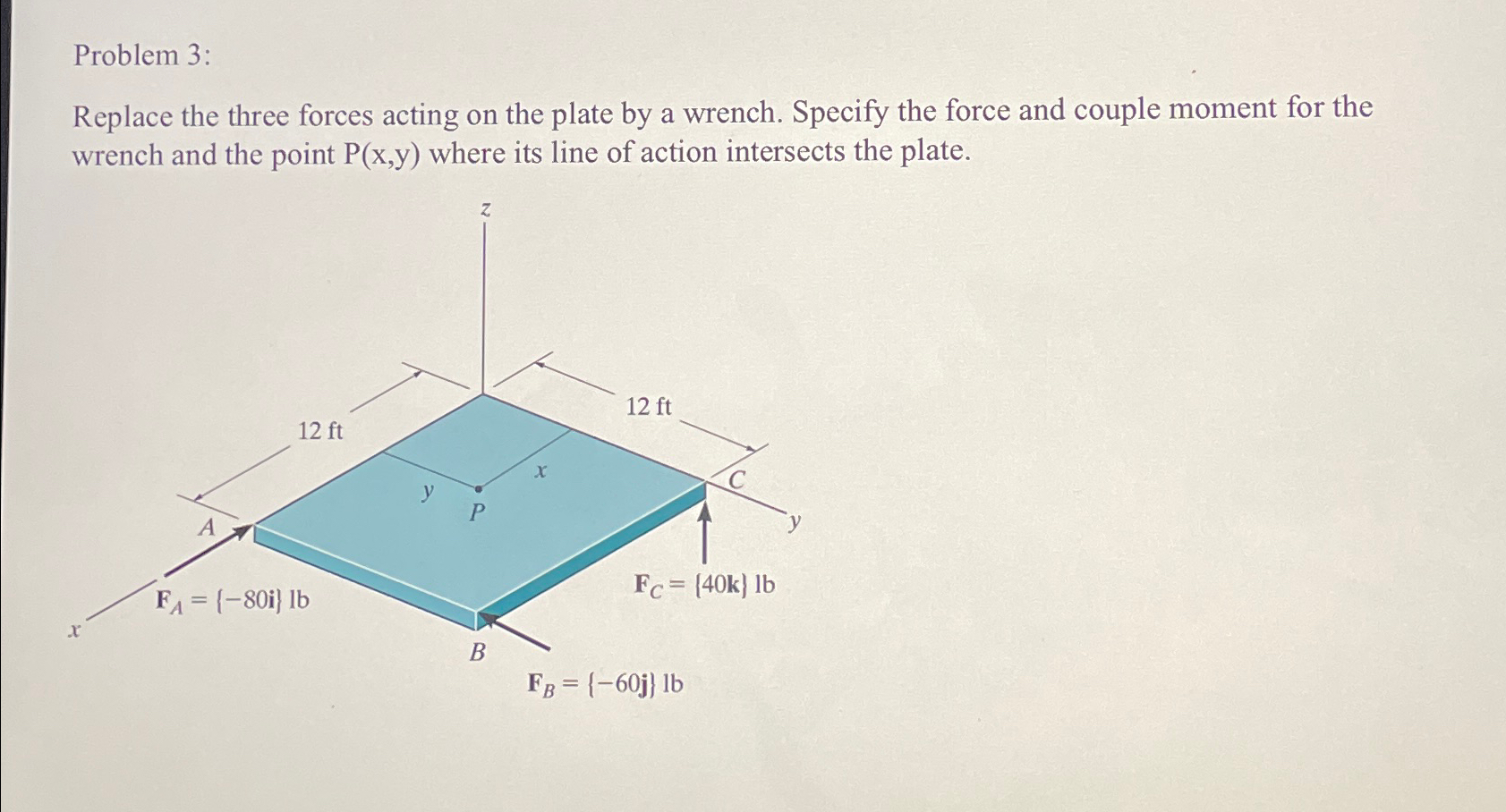 Problem 3 : Replace the three forces acting on
