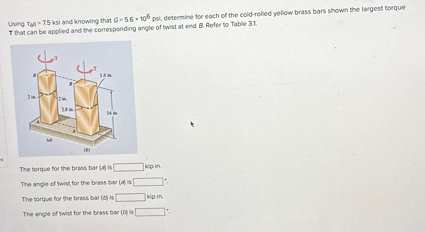 Using a l l = 7 . 5 ksi and knowing that G = 5 .
