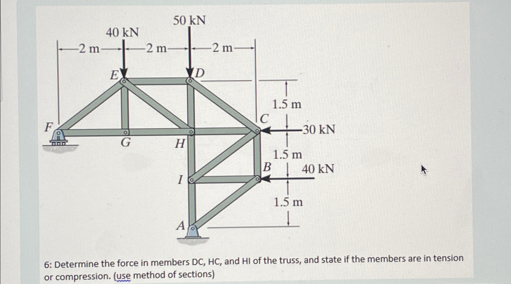 6 : Determine the force in members DC , H C , and