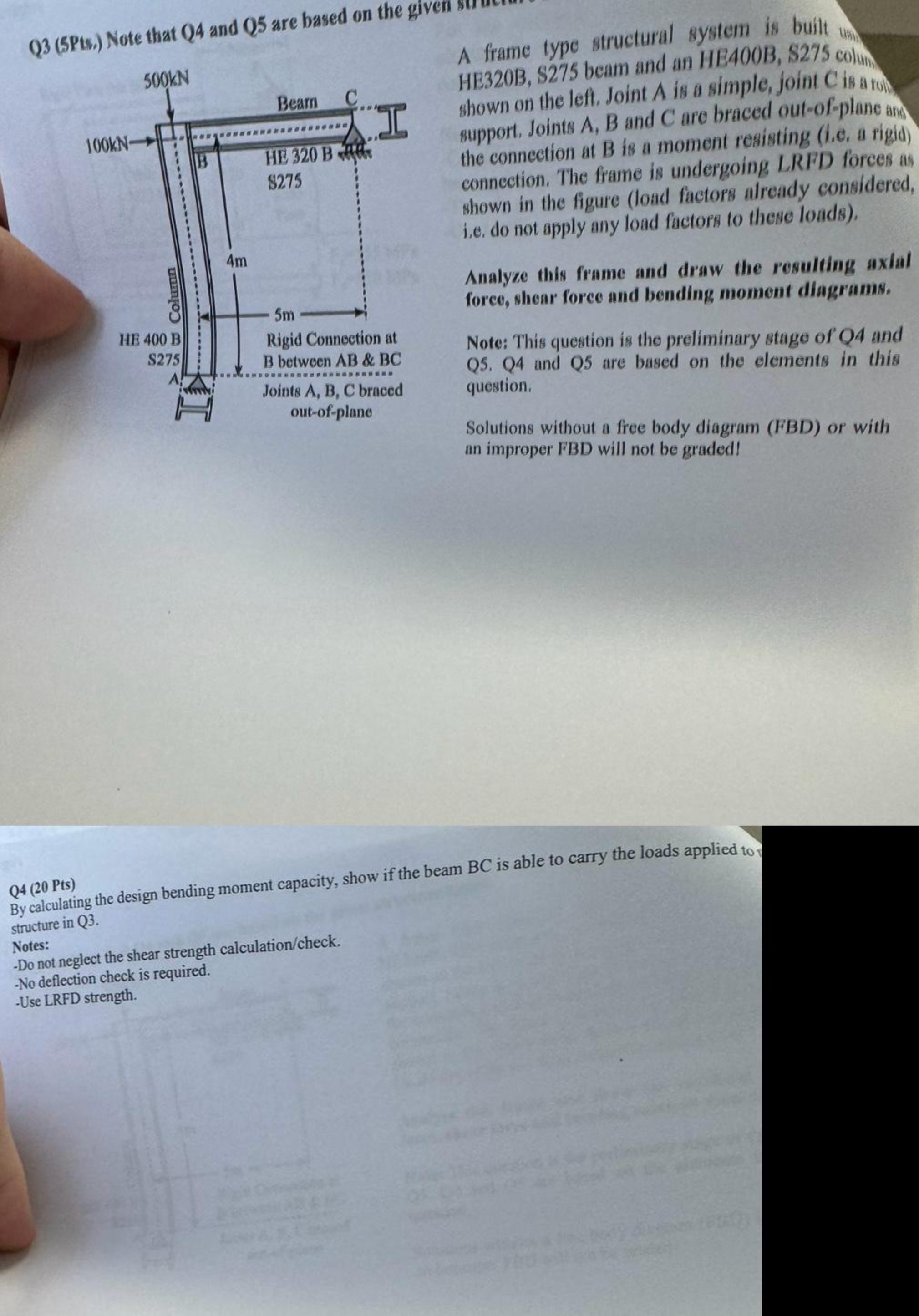 Q 4 ( 2 0 Pts ) By calculating the design bending