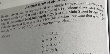 UNIFORM FLOW IN AN Brays Bayou can be represented