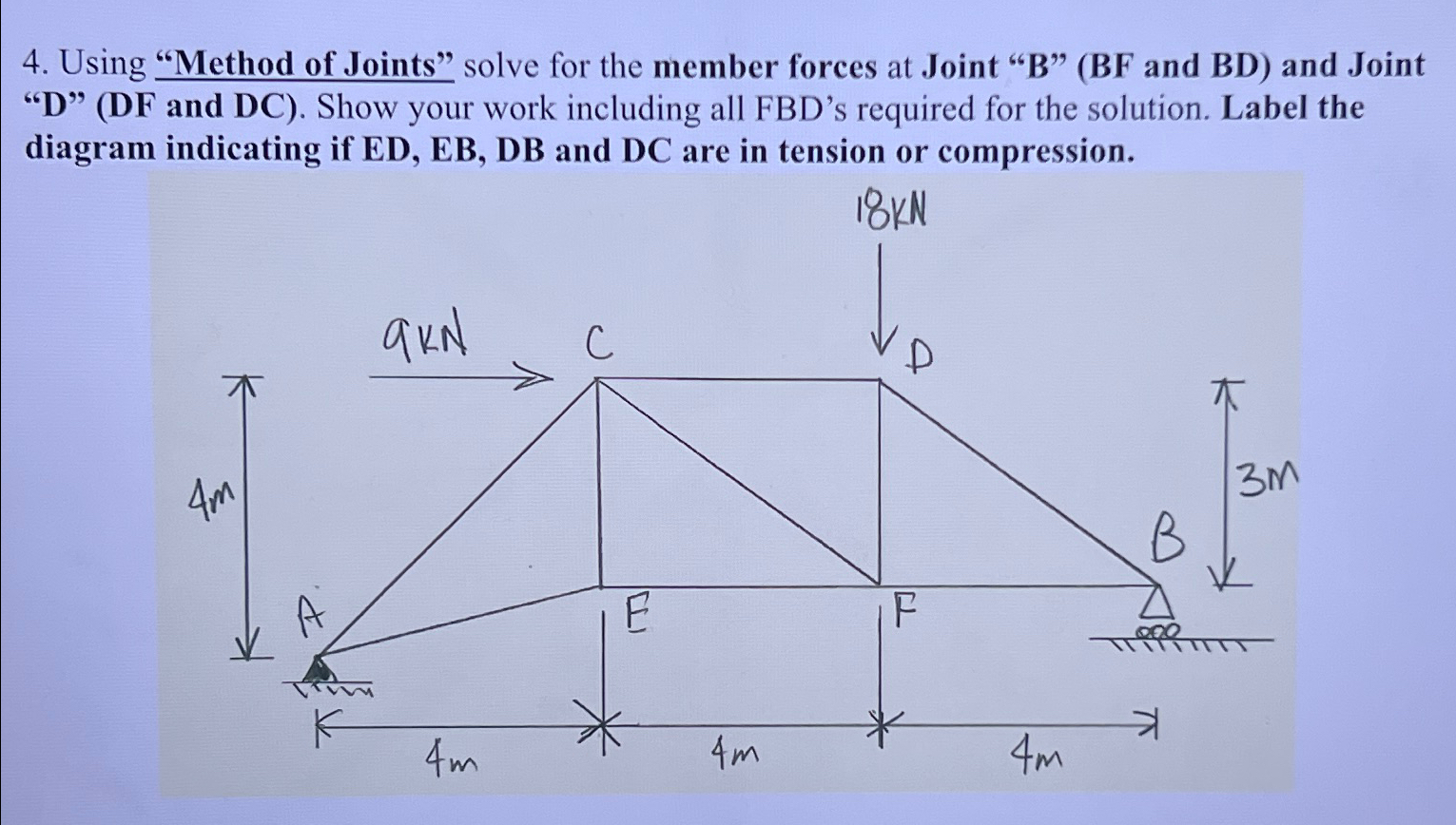 Using "Method of Joints" solve for the member