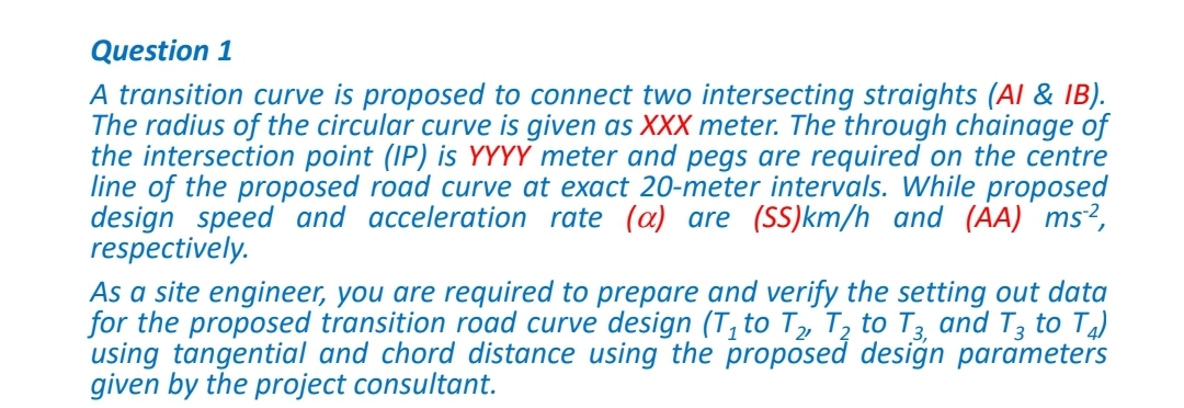 Question 1 A transition curve is proposed to