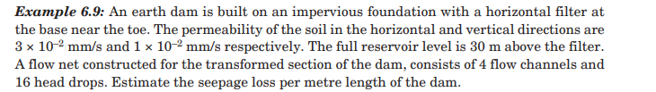 Example 6 . 9 : An earth dam is built on an
