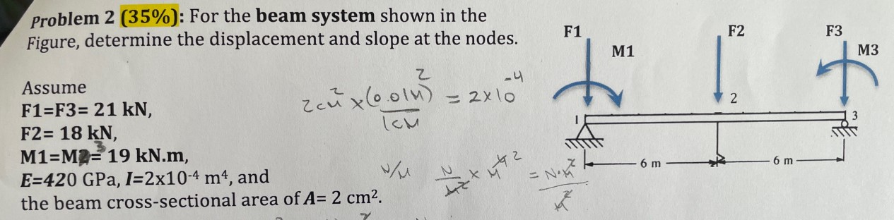 Problem 2 ( 3 5 % ) : For the beam system shown