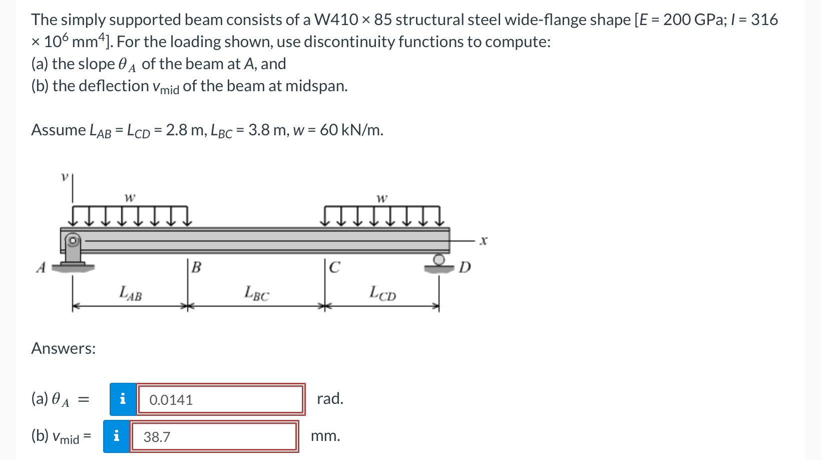 The simply supported beam consists of a W 4 1 0 8