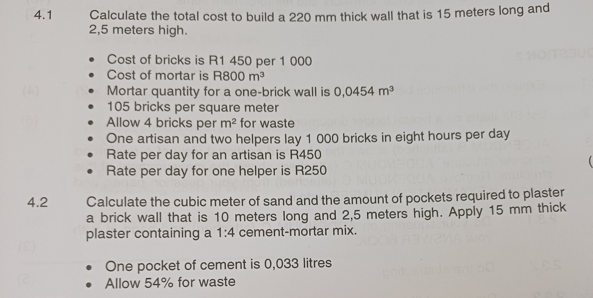 4 . 1 Calculate the total cost to build a 2 2 0 m