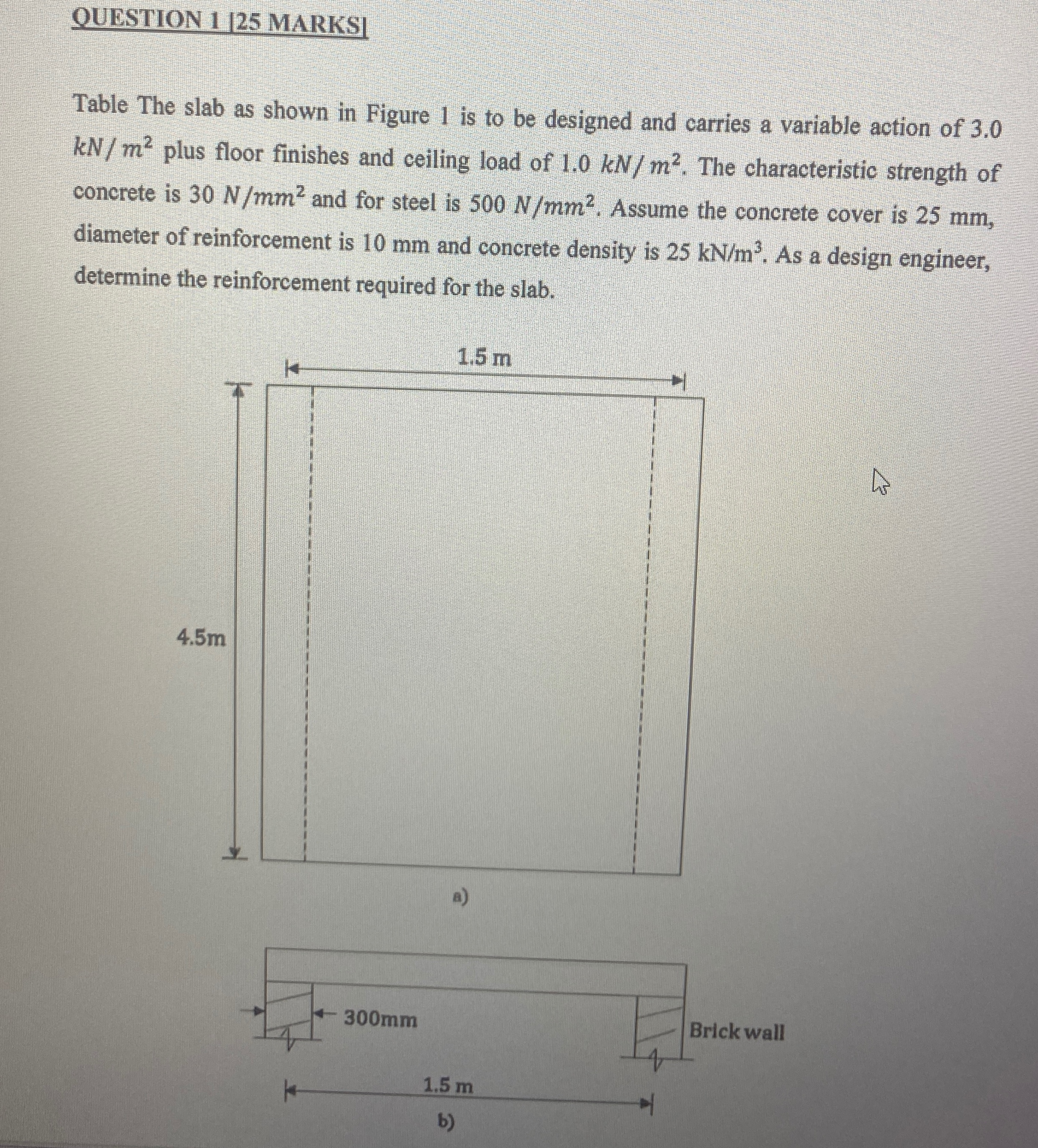 QUESTION 1 | 2 5 MARKS ] Table The slab as shown