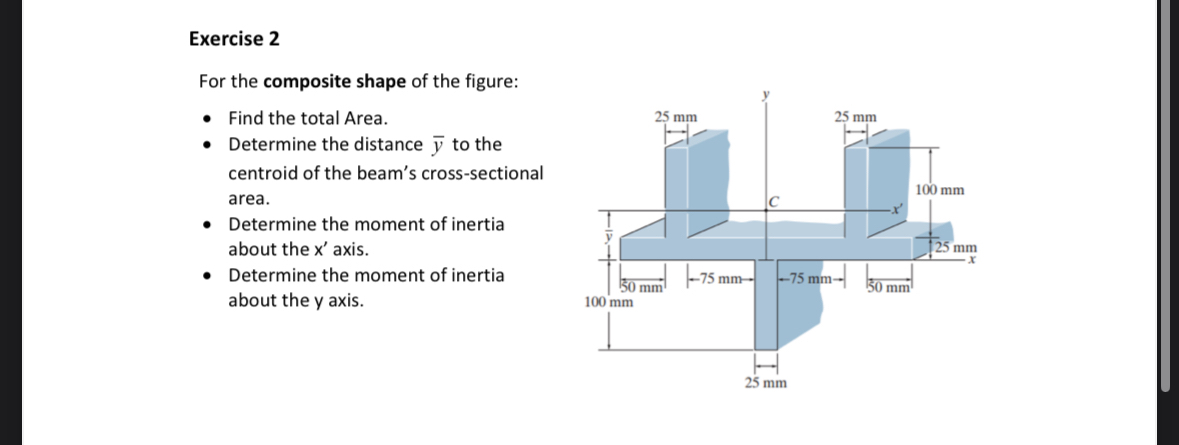 Exercise 2 For the composite shape of the figure: