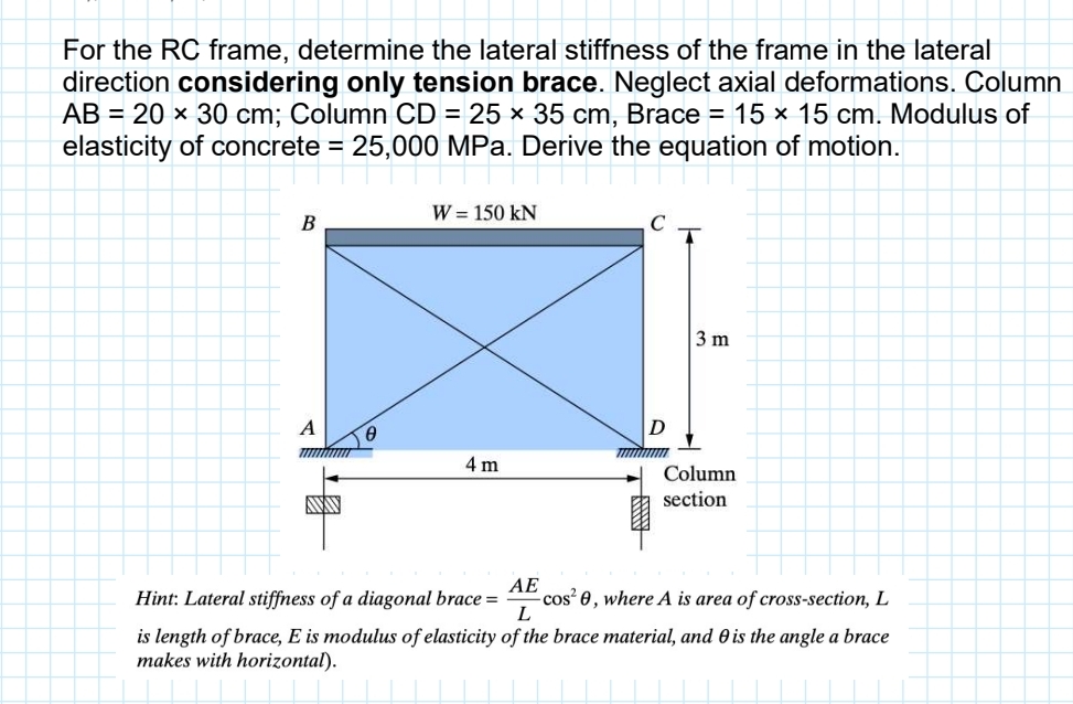 For the RC frame, determine the lateral stiffness