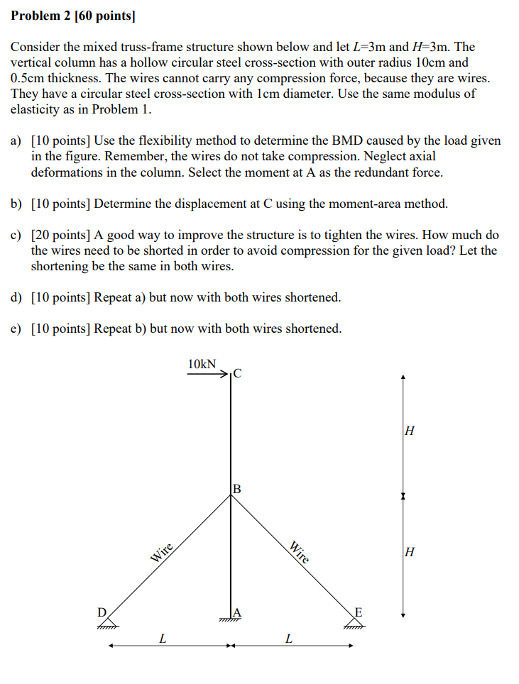 Problem 2 [ 6 0 points ] Consider the mixed truss