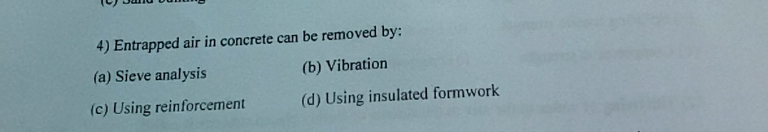 Entrapped air in concrete can be removed by: ( a