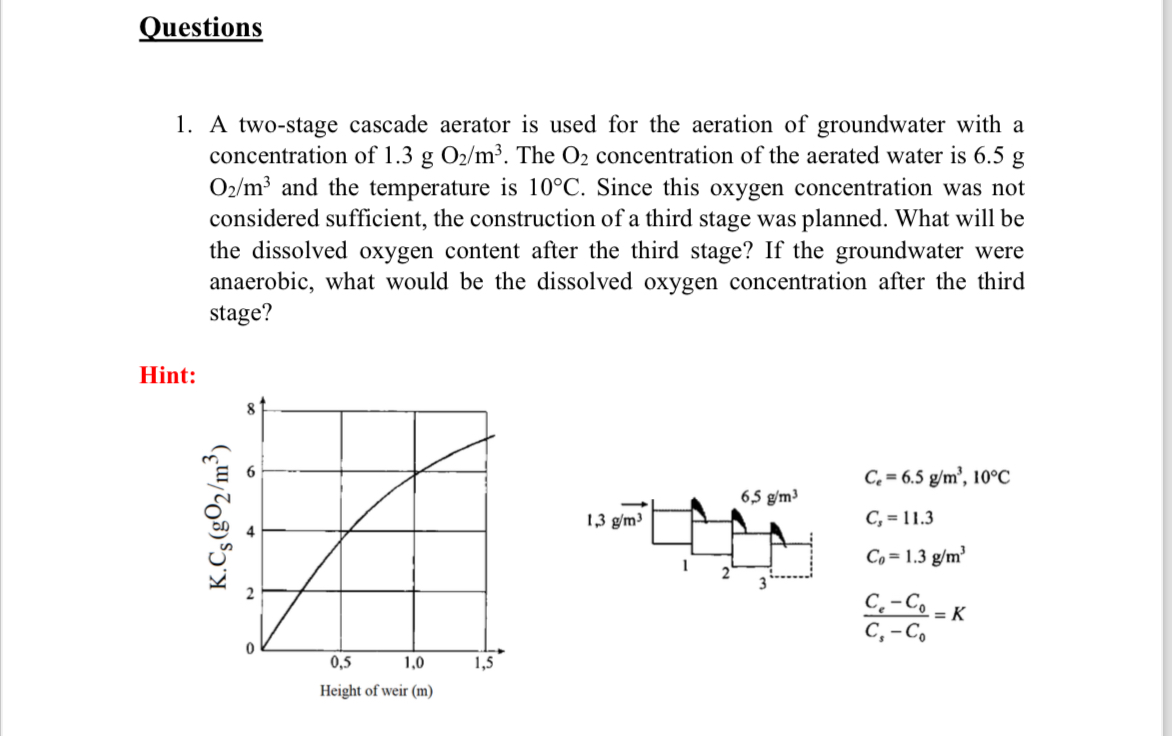 Questions A two - stage cascade aerator is used