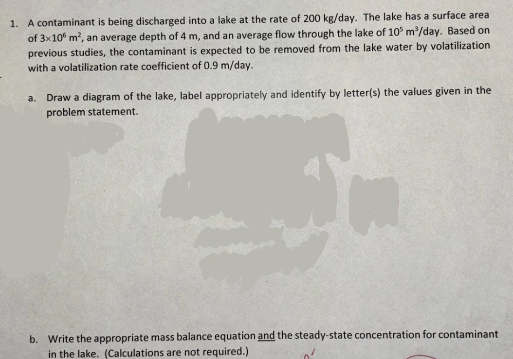 A contaminant is being discharged into a lake at