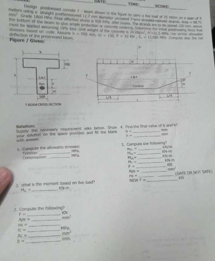 PLEASE ANSWER ASAP!Design prestressed conrele I