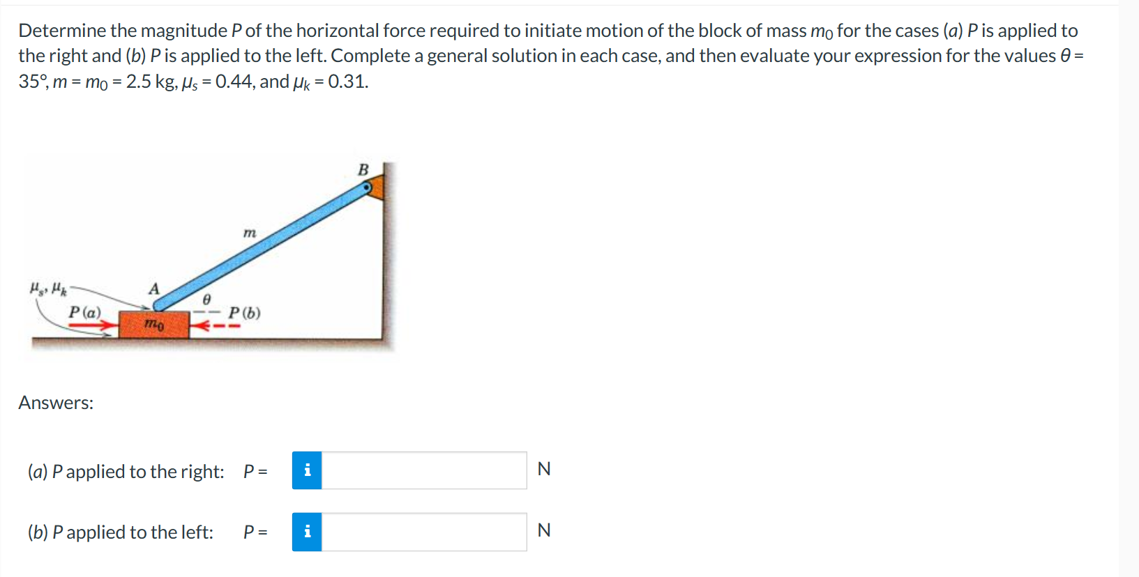 Determine the magnitude P of the horizontal force
